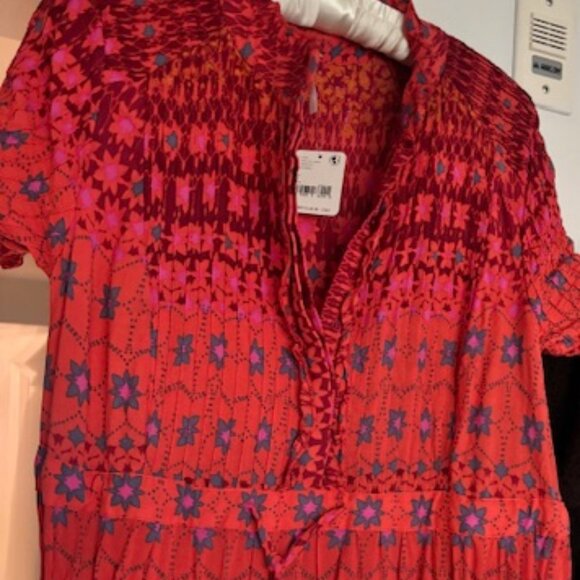 Free People Rare Feeling Tiered  Maxi Dress "Red Combo" - Picture 7 of 8